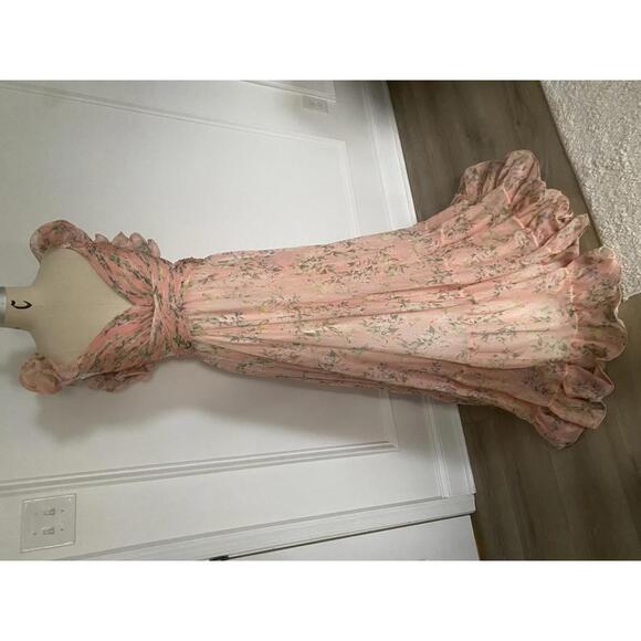 Mac Duggal - Women’s Tiered Pink Floral Chiffon Gown, cutout back, size 10 - Picture 4 of 13